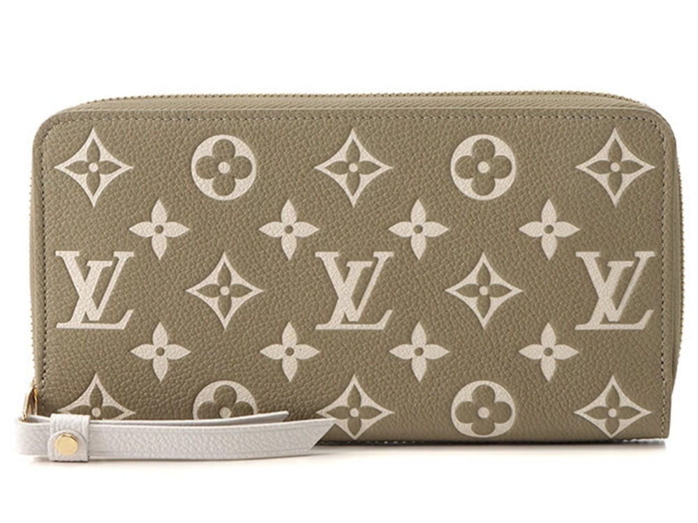 LOUIS VUITTON Zippy Wallet Monogram Empreinte Khaki Green Beige Cream AH